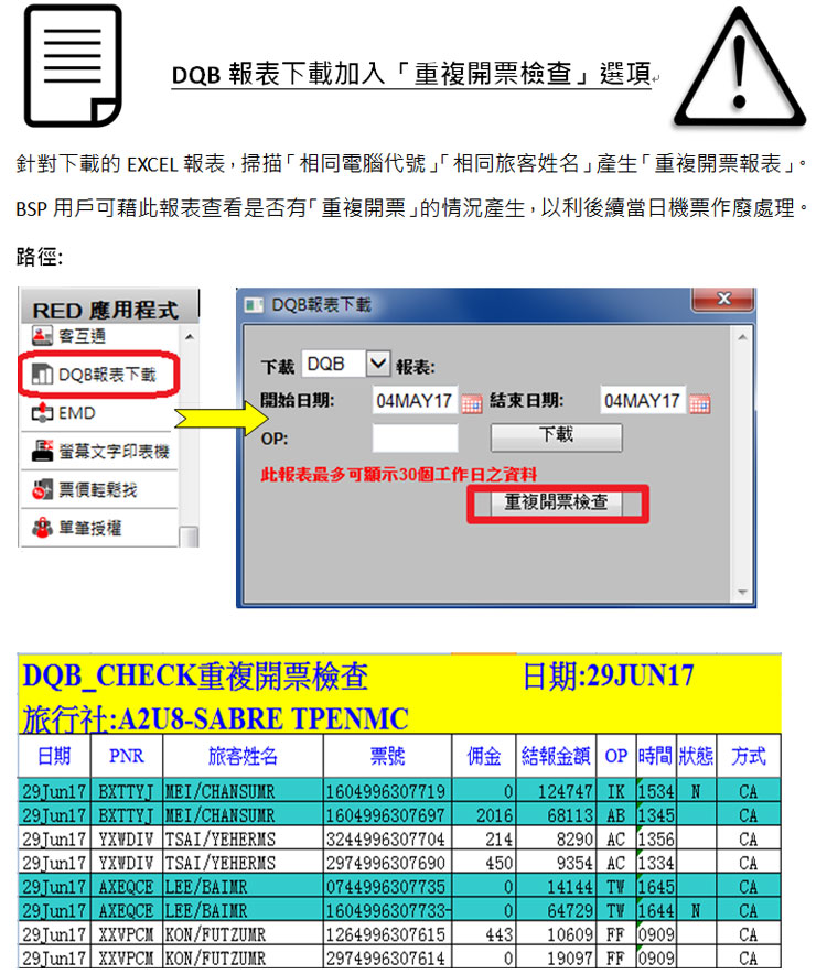 RED 應用程式 - DQB 報表下載 重複開票檢查